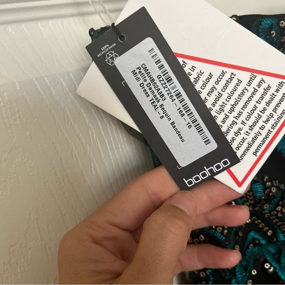 Boohoo | Petite Damask Sequin Bandeau Midi Dress - Picture 9 of 13